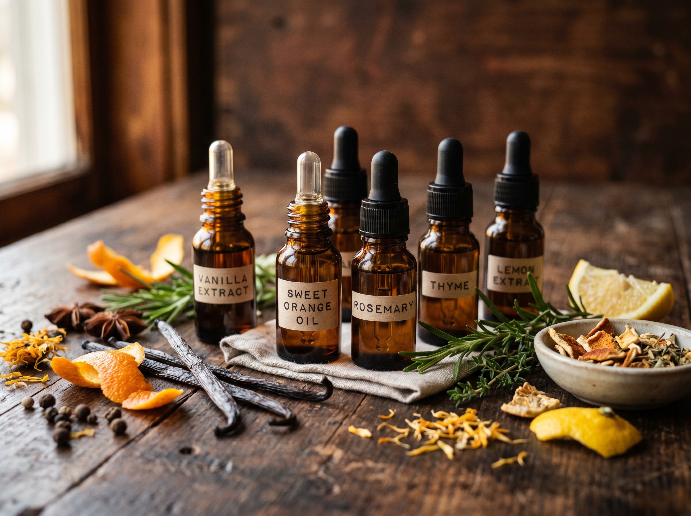 Extract dropper bottles and botanicals