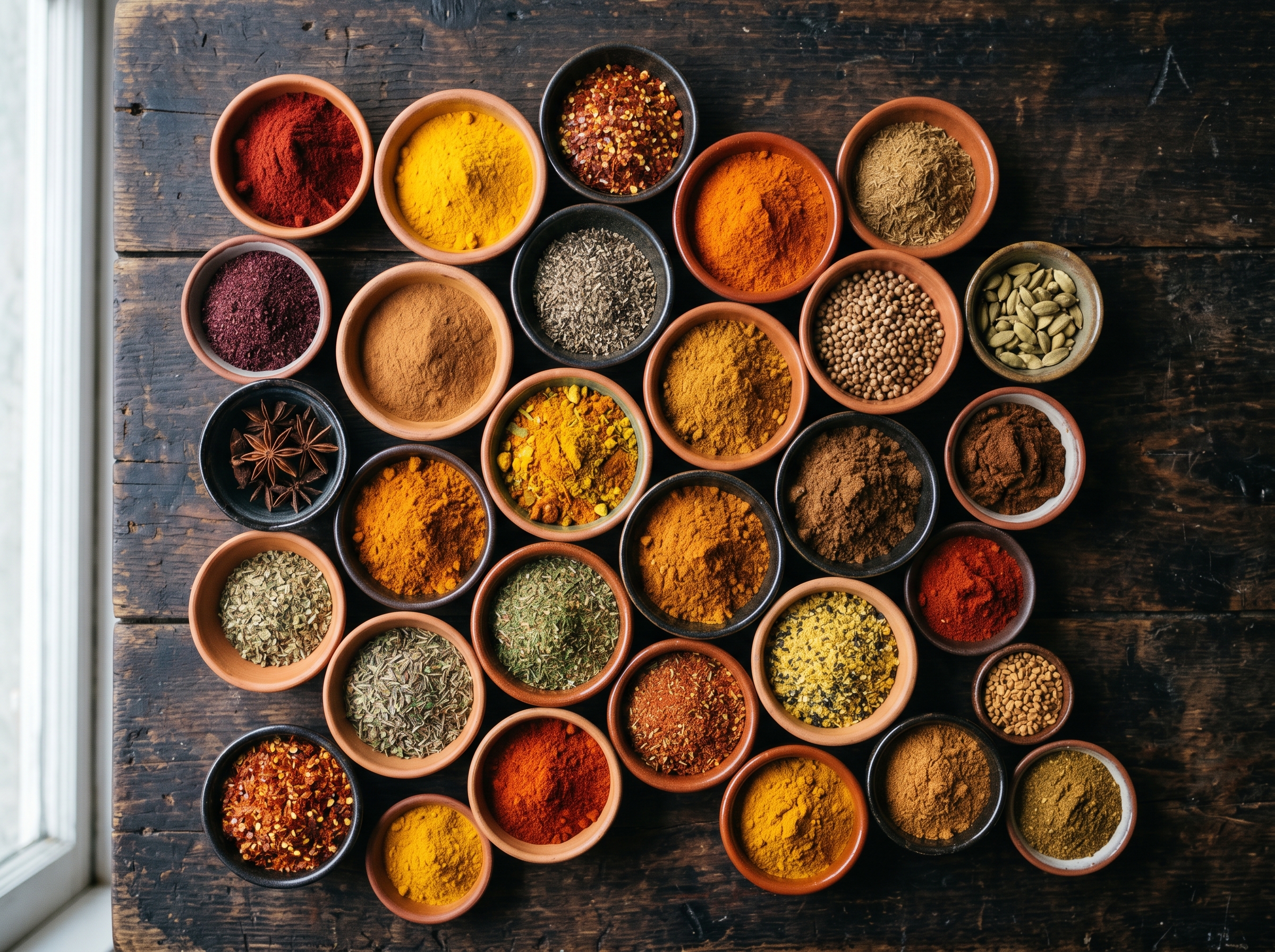 Colorful bowls of spice blends
